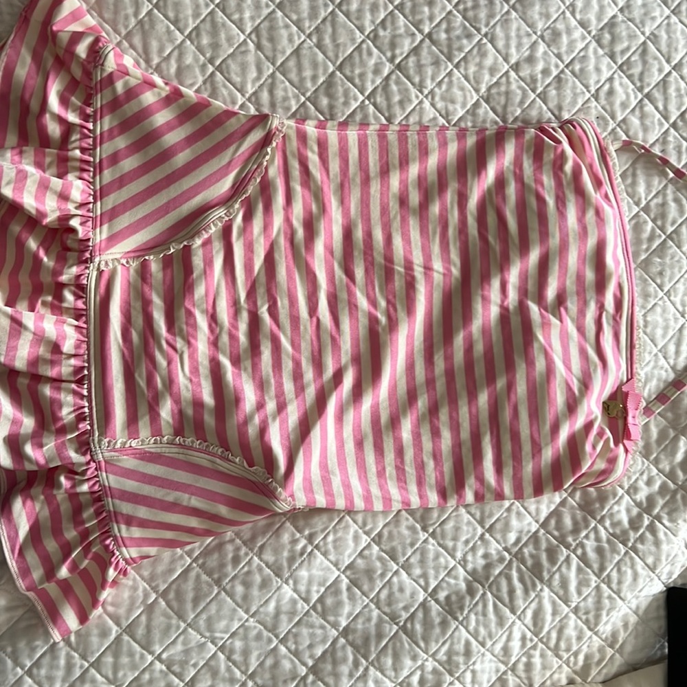 Juicy Couture pink and white retro vintage style long bathing suit dress